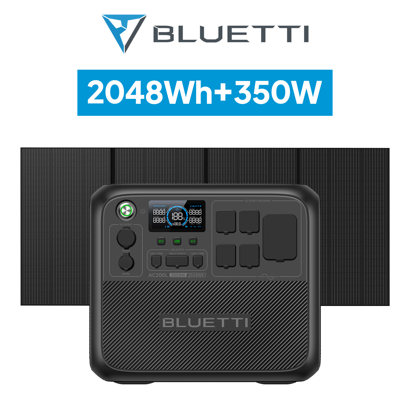 BLUETTI ポータブル電源 ソーラーパネル セット AC200L+PV350 2048Wh+