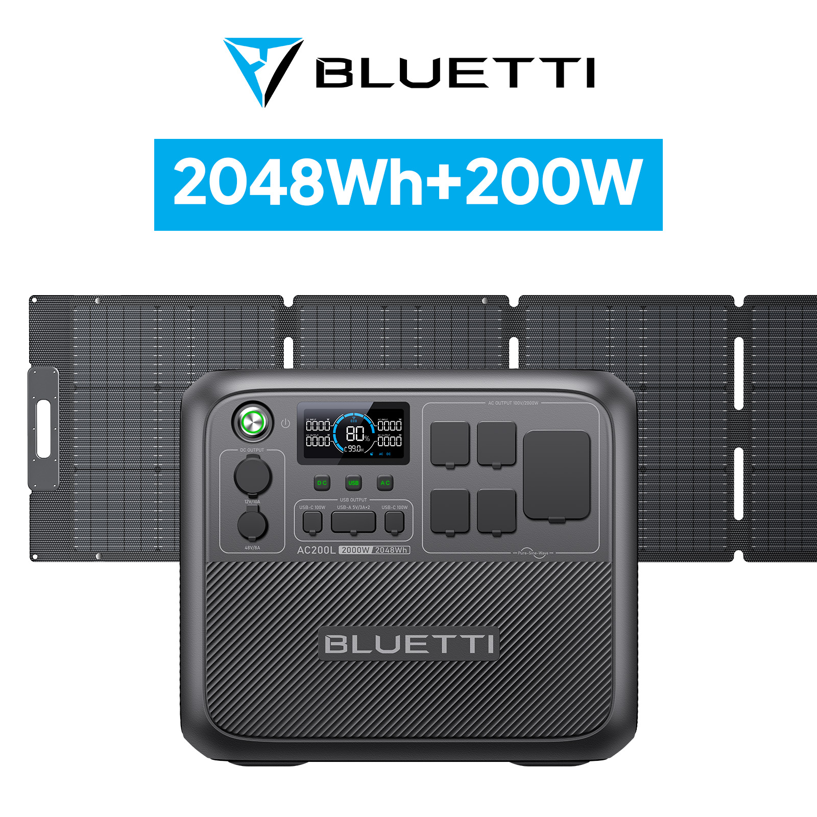 BLUETTI ポータブル電源 ソーラーパネル セット AC200L+200W 2048Wh+200W 1.5時間満充電 大容量 5年保証 リン酸鉄  長寿命 容量拡張可能 防災グッズ