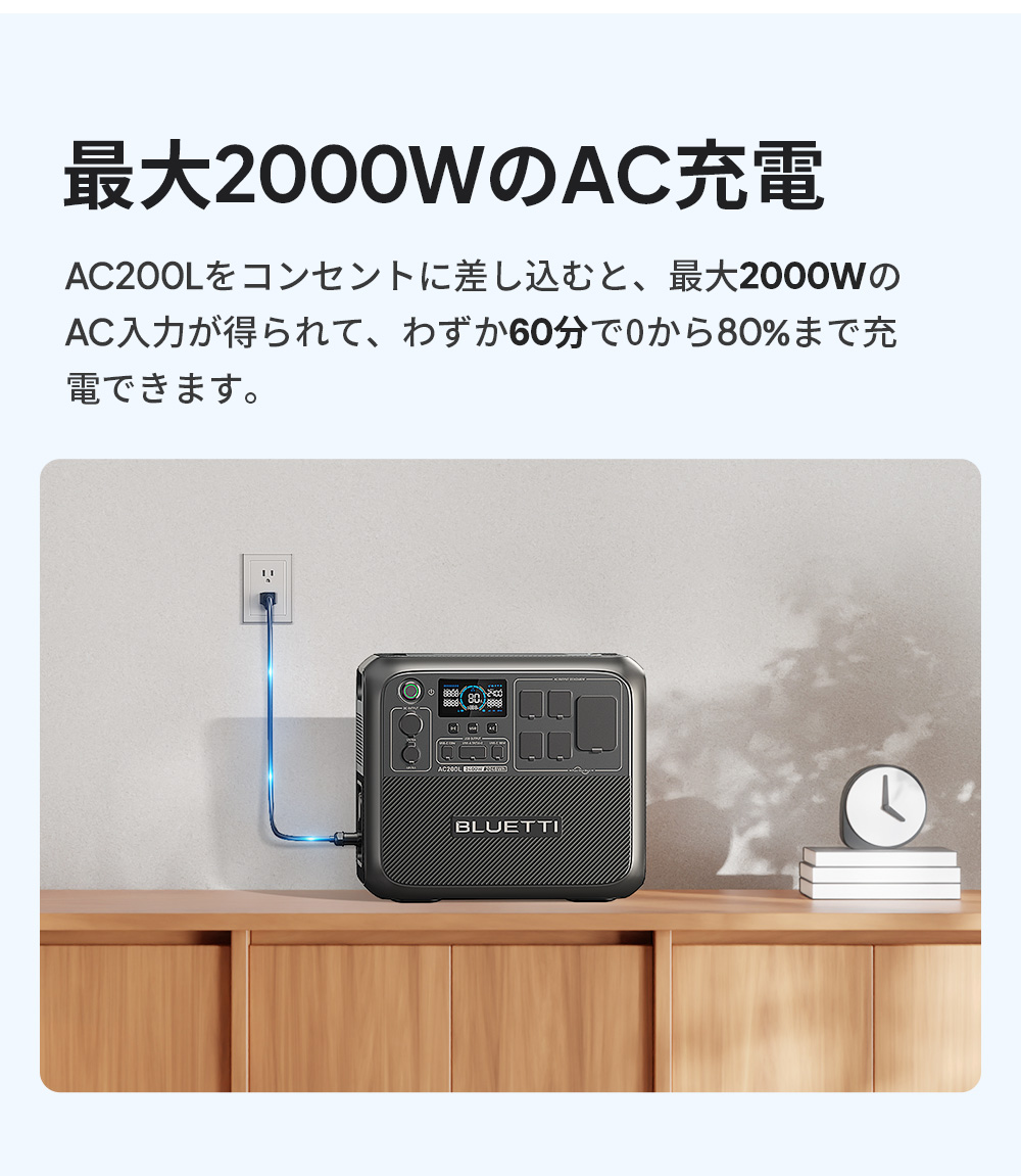 BLUETTI ポータブル電源 AC200L 2048Wh/2000W（サージ3000W）1.5時間満 