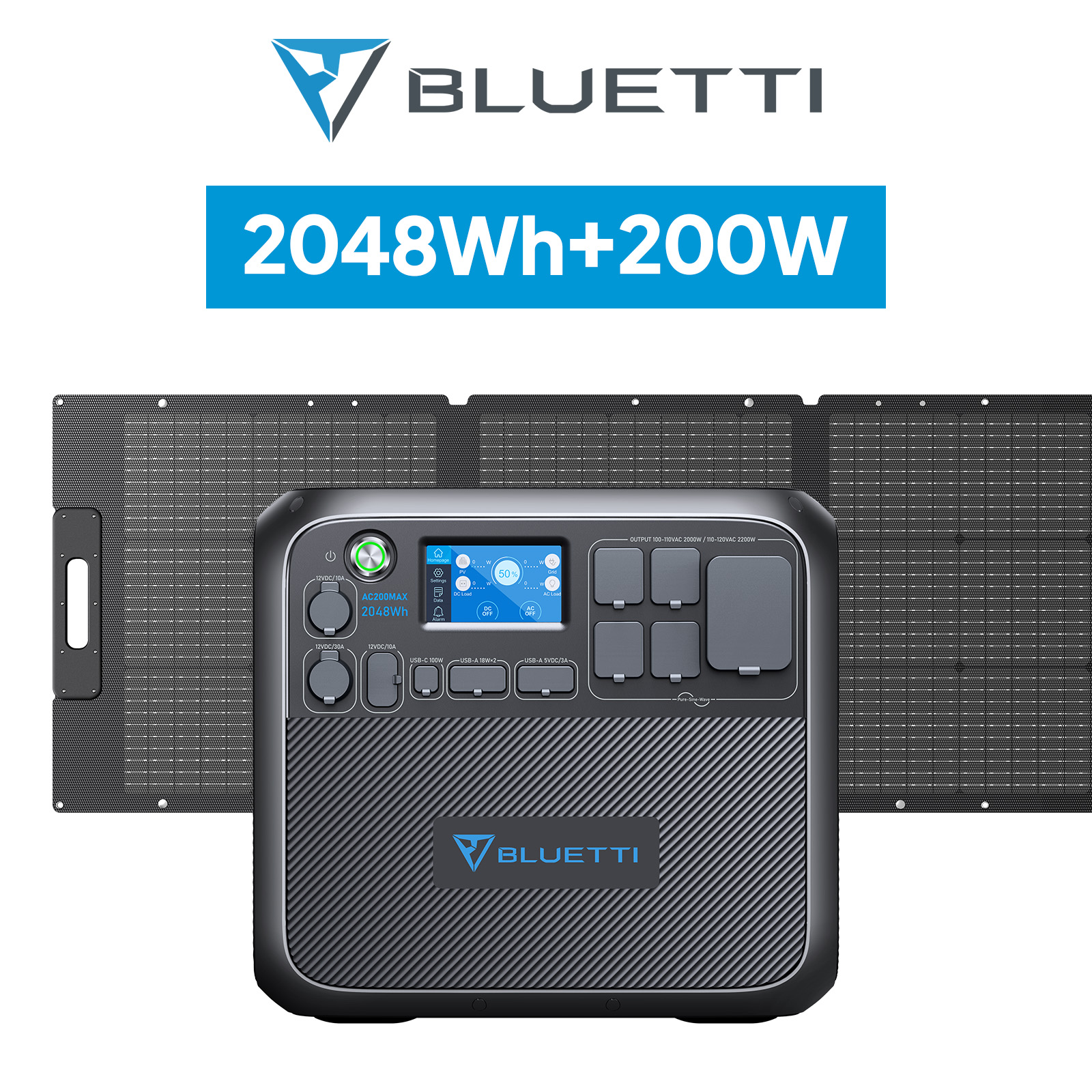 BLUETTI ポータブル電源 ソーラーパネル セットAC200MAX+200W 大容量 蓄電池 家庭用 2000Wh リン酸鉄リチウムイオン 拡張 電動工具 容量増設 発電機 防災グッズ｜poweroak