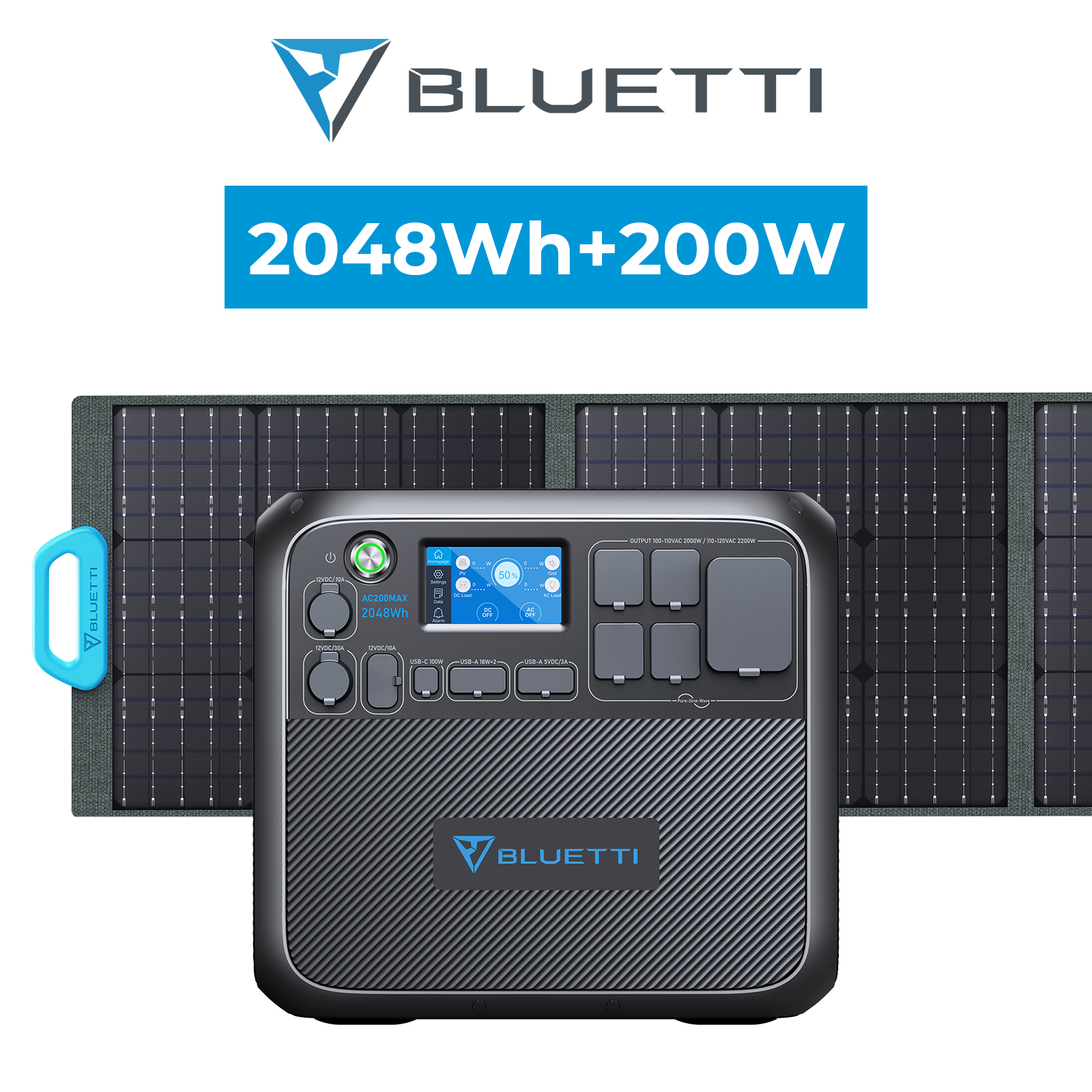 BLUETTI AC200MAX PV200 ポータブル電源 大容量 蓄電池 家庭用 ソーラーパネル 2000Wh リン酸鉄リチウムイオン 拡張 電動工具 容量増設 発電機 防災グッズ
