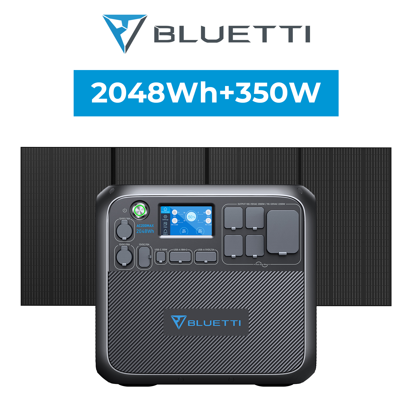 BLUETTI ポータブル電源 ソーラーパネル セット AC200MAX+PV350 大容量 蓄電池 家庭用 2000Wh リン酸鉄リチウムイオン 電動工具 容量増設可 発電機 防災グッズ