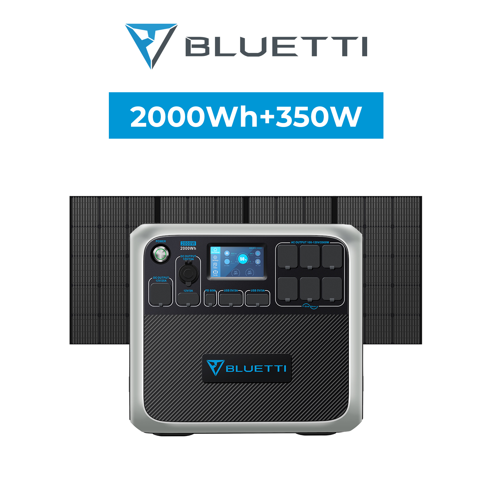 BLUETTI AC200P+PV350W ポータブル電源 ソーラーパネル セット 大容量 2000Wh/2000W 大出力 リン酸鉄 蓄電池 家庭用バッテリー 急速充電 停電対策｜poweroak