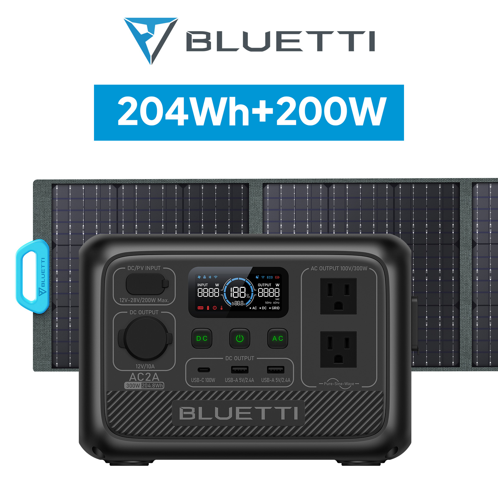 BLUETTI ポータブル電源 ソーラーパネル セット AC2A+200W 204Wh/300W 小型軽量 家庭用 蓄電池 5年保証 (サージ600W) UPS機能 アウトドア用 :YAHJP ac2a 200Wset:BLUETTI JAPAN ヤフーショップ