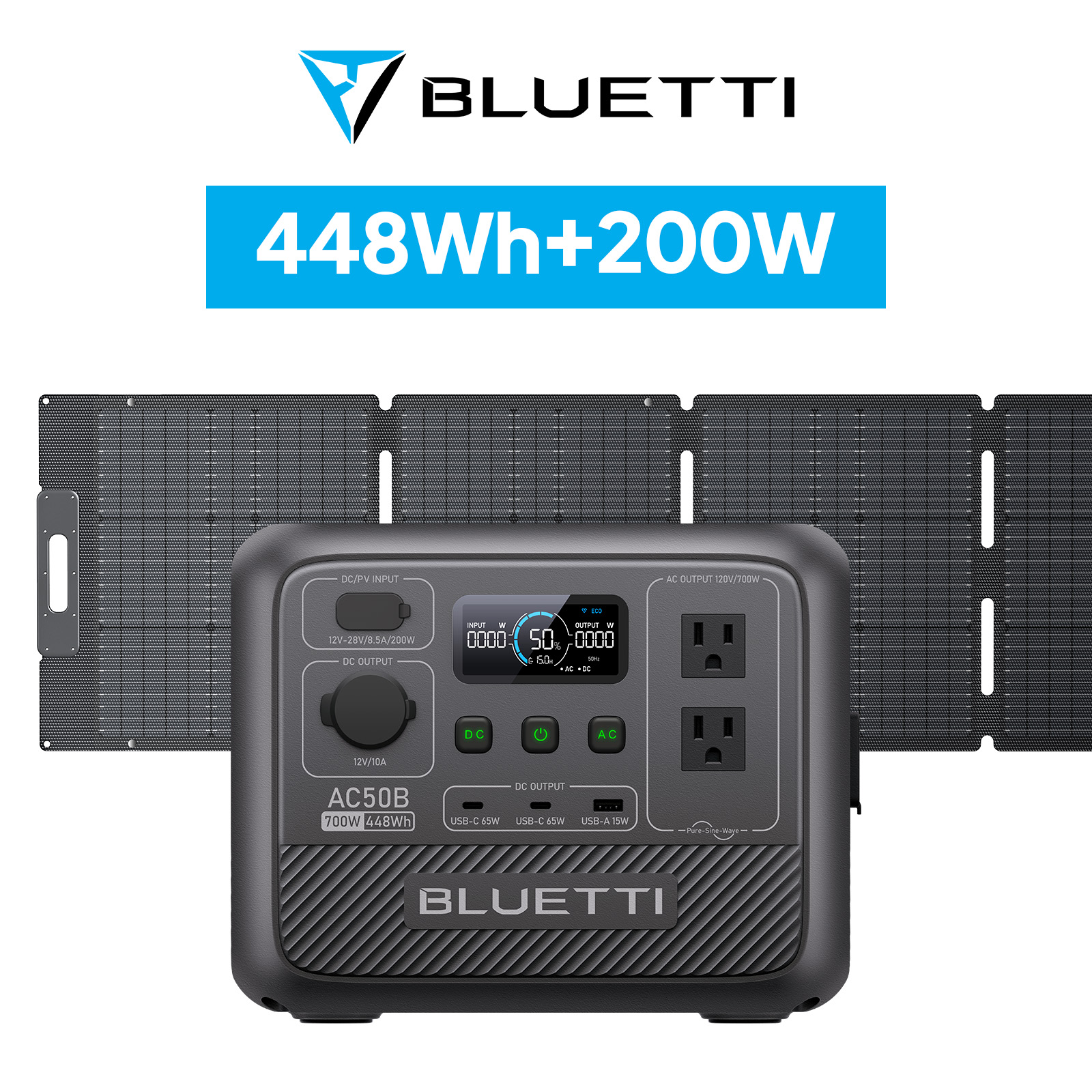BLUETTI ポータブル電源 ソーラーパネル セット AC50B+200W 448Wh/700W 小型軽量 家庭用 蓄電池 5年保証 (サージ1000W) UPS機能 防災節電 アウトドア キャンプ | BLUETTI