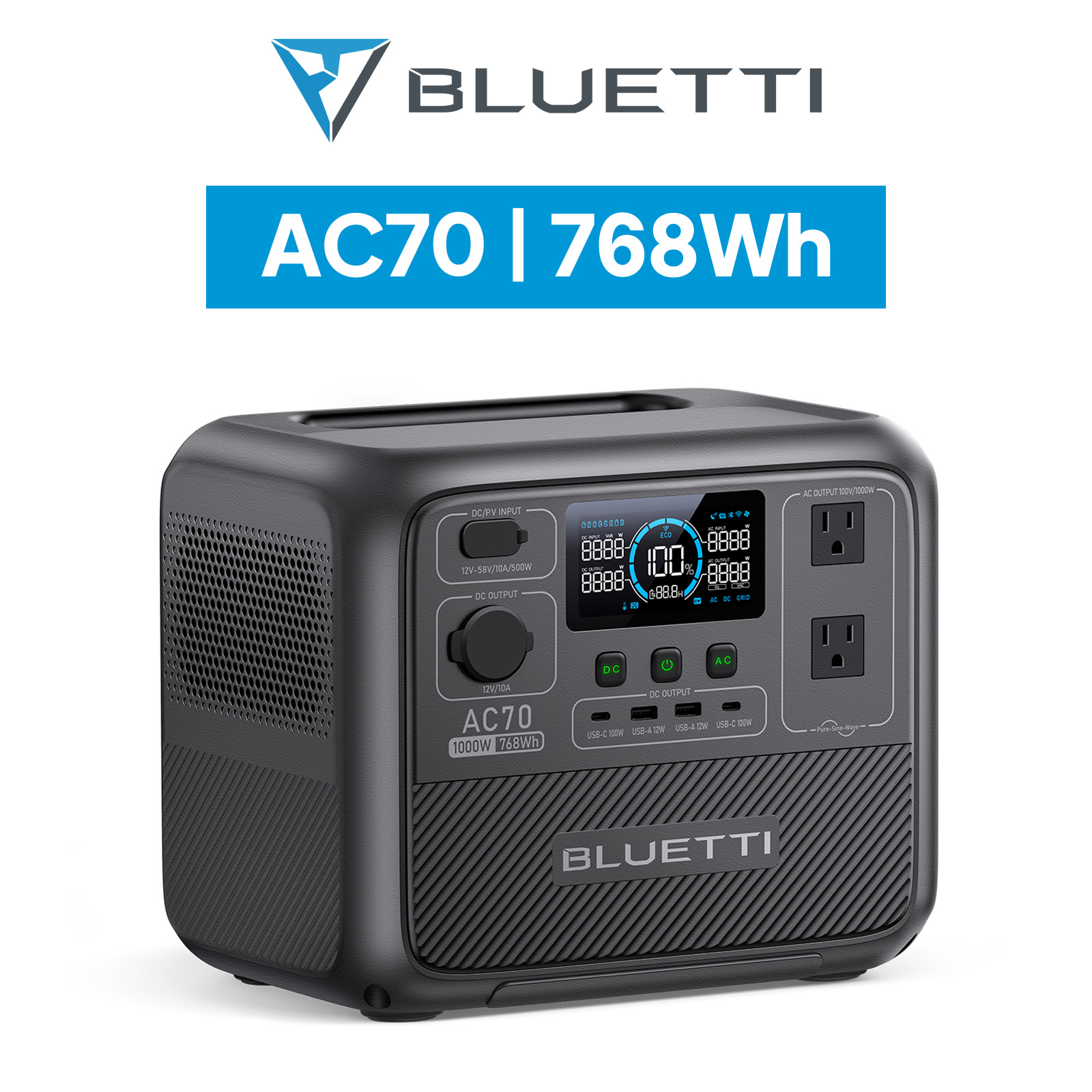 BLUETTI ポータブル電源 AC70 768Wh/1000W 大容量 家庭用 蓄電池 5年保証 バックアップ電源(サージ2000W) UPS機能 アプリ対応 アウトドア 防災 節電