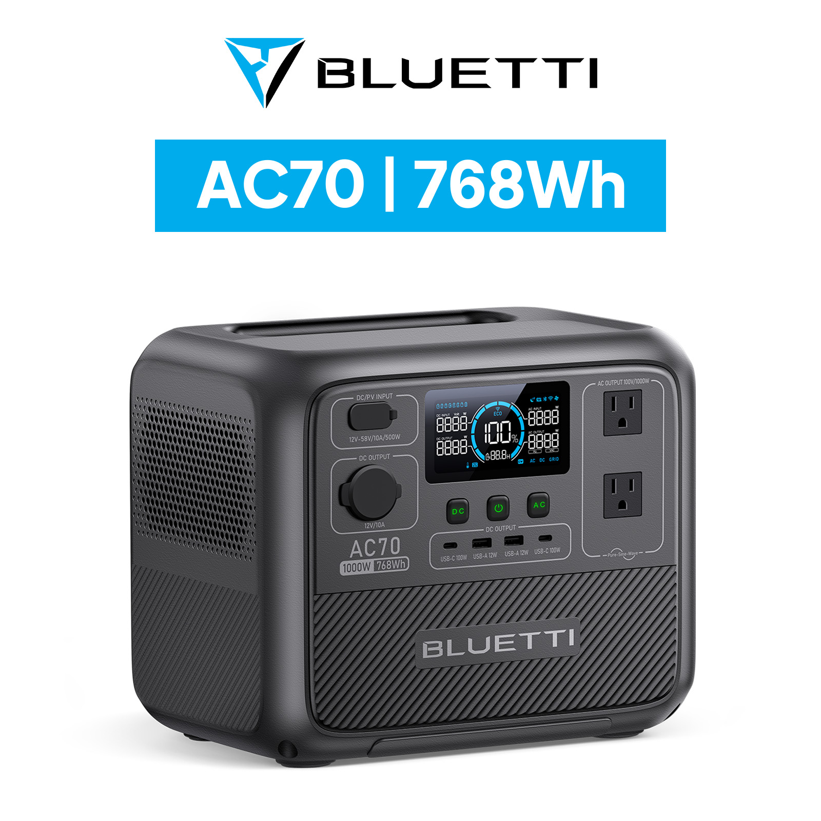 BLUETTI ポータブル電源 AC70 768Wh/1000W 大容量 家庭用 蓄電池 5年保証 バックアップ電源(サージ2000W) UPS機能  アプリ対応 アウトドア 防災 節電 : yahjp-ac70 : BLUETTI JAPAN ヤフーショップ - 通販 - Yahoo!ショッピング