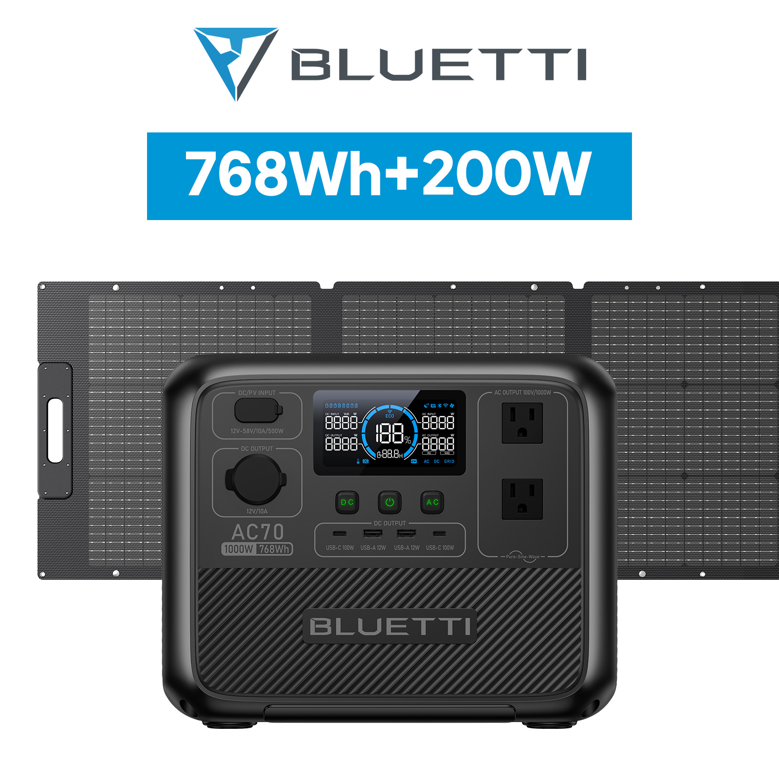 BLUETTI ポータブル電源 ソーラーパネル セット AC70+200W 768Wh/1000W 