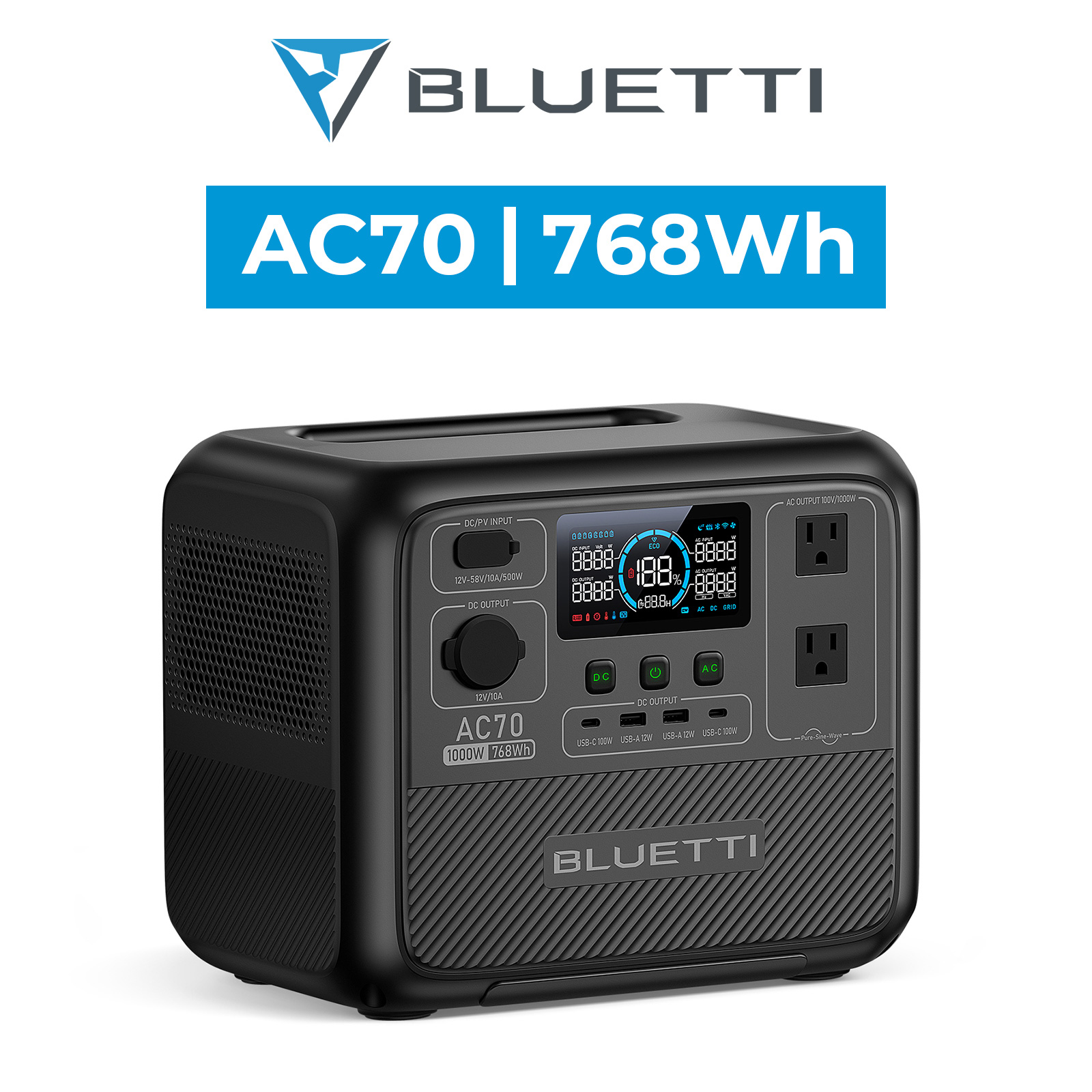 BLUETTI ポータブル電源 AC70 768Wh/1000W 大容量 家庭用 蓄電池 5年