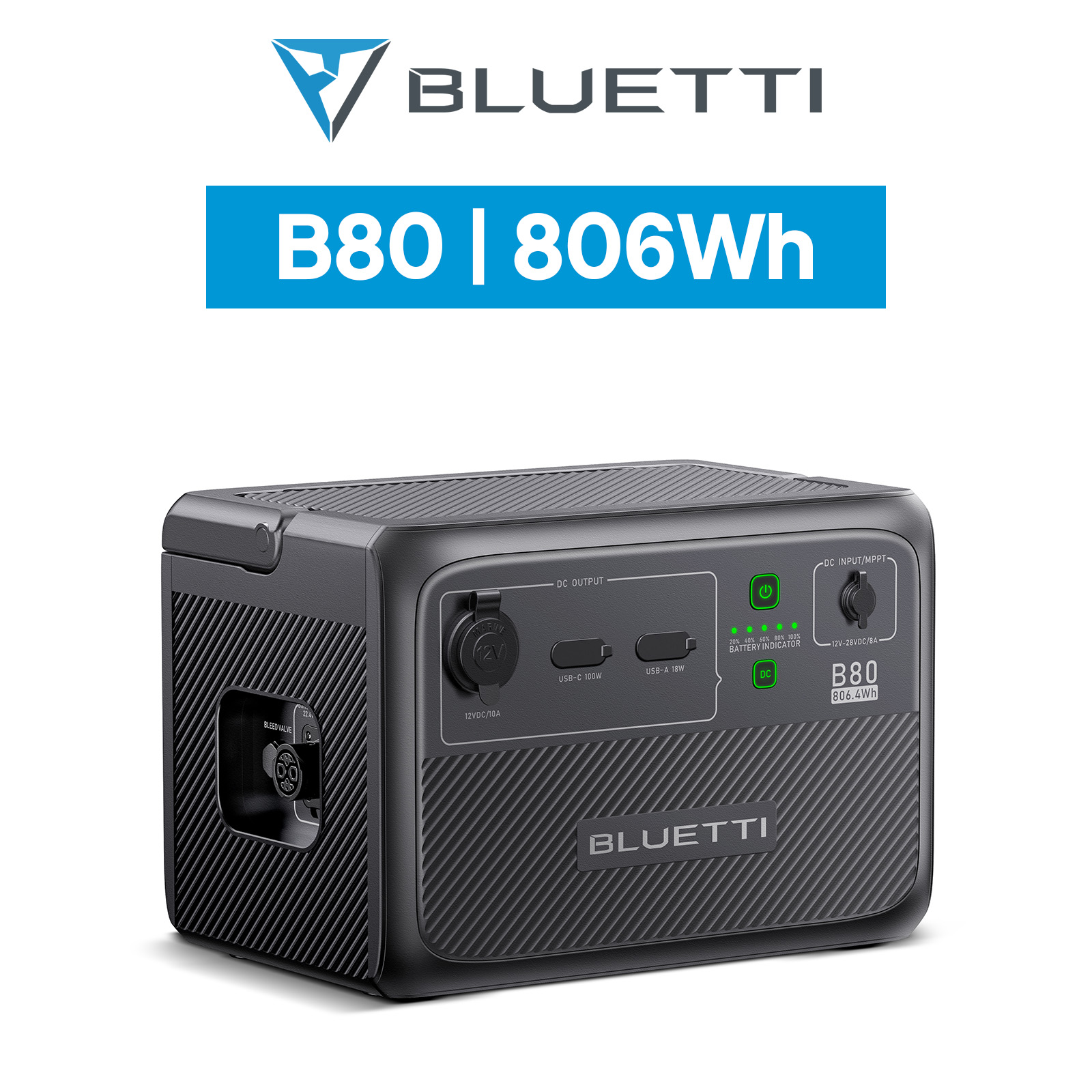 BLUETTI ポータブル電源 B80 拡張バッテリー 806Wh IP65防塵防水 6年保証 軽量 小型 蓄電池 リン酸鉄 長寿命 アウトドア キャンプ 防災 非常用電源｜poweroak