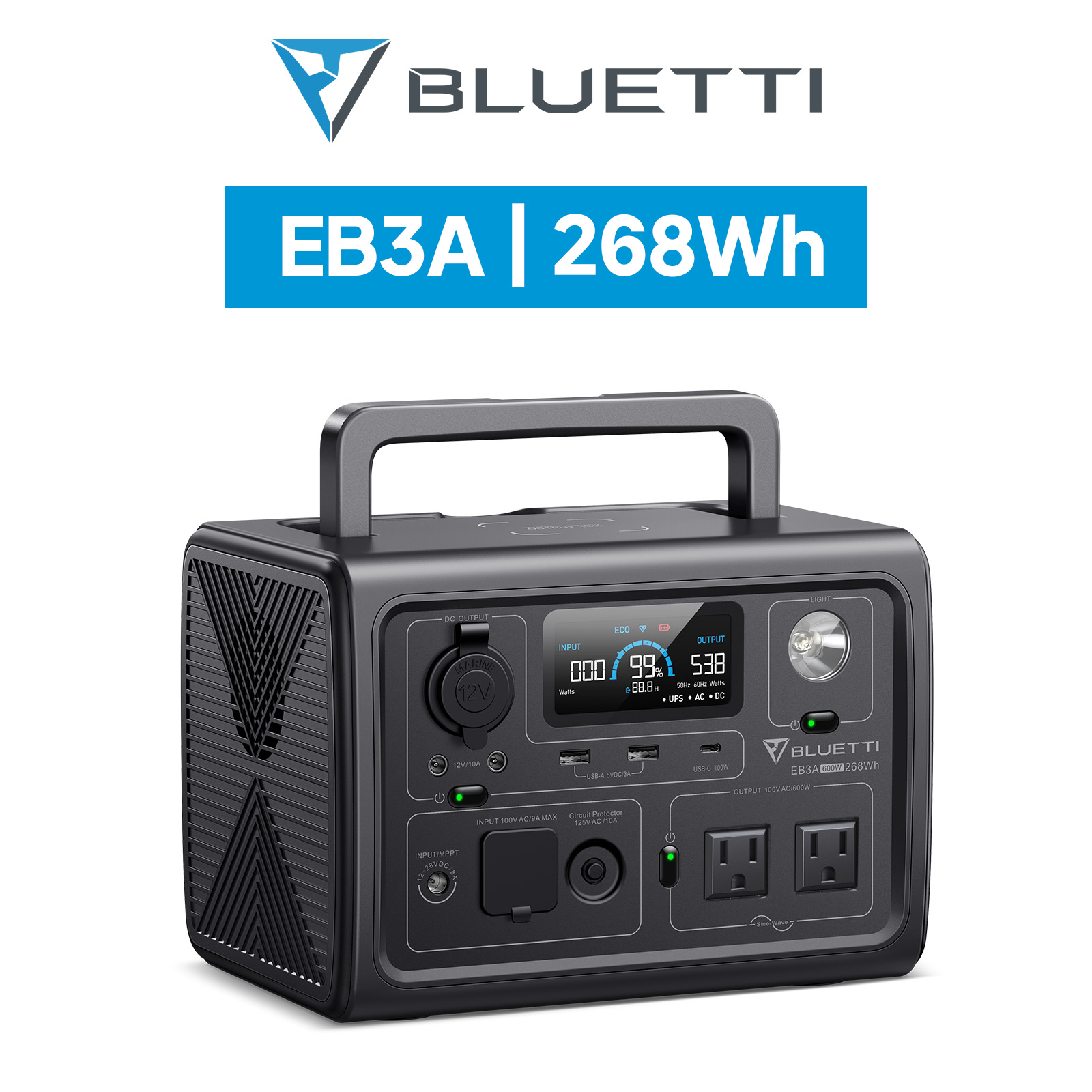 BLUETTI ポータブル電源 EB3A スチールグレー 268Wh/600W 軽量 小型 