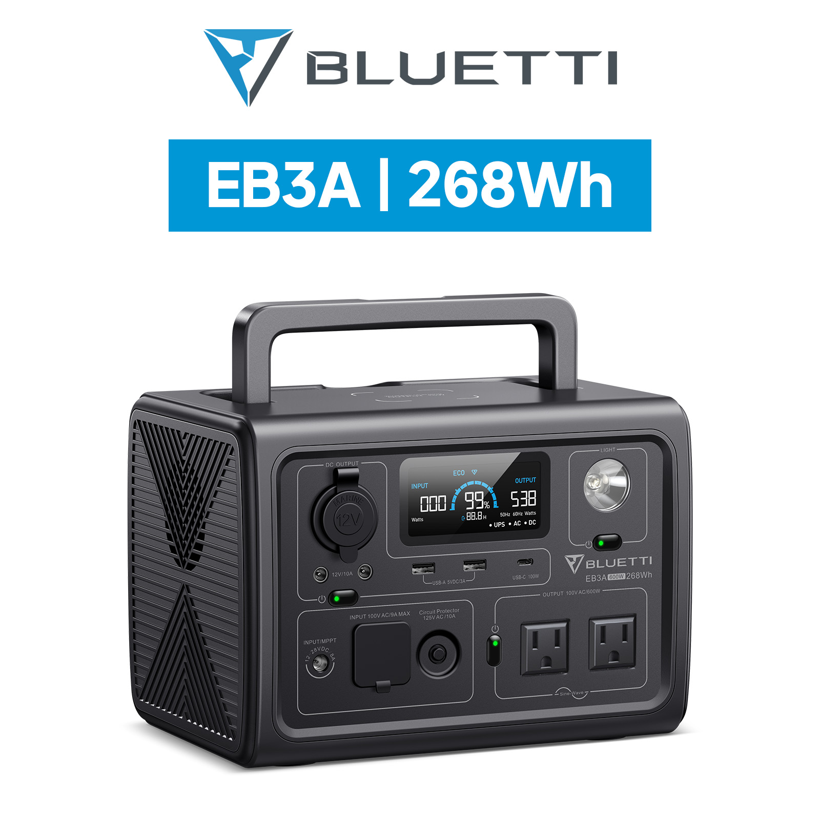 BLUETTI ポータブル電源 EB3A スチールグレー 268Wh/600W 軽量 小型 