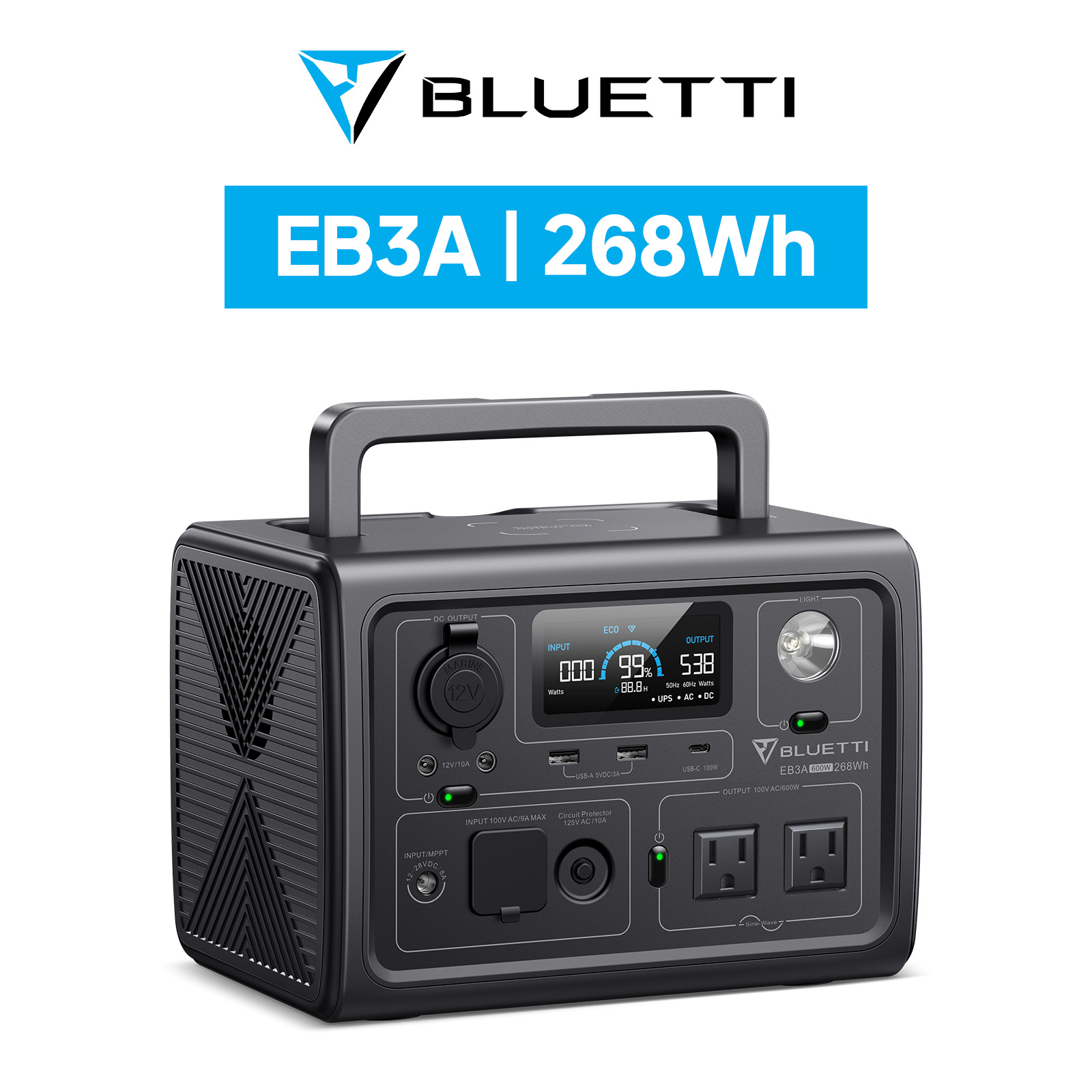 BLUETTI ポータブル電源 EB3A スチールグレー 268Wh/600W 軽量 小型 蓄電池 家庭用 リン酸鉄 ポータブルバッテリー 防災 停電  アウトドア キャンプ : eb3a-01 : BLUETTI JAPAN ヤフーショップ - 通販 - Yahoo!ショッピング