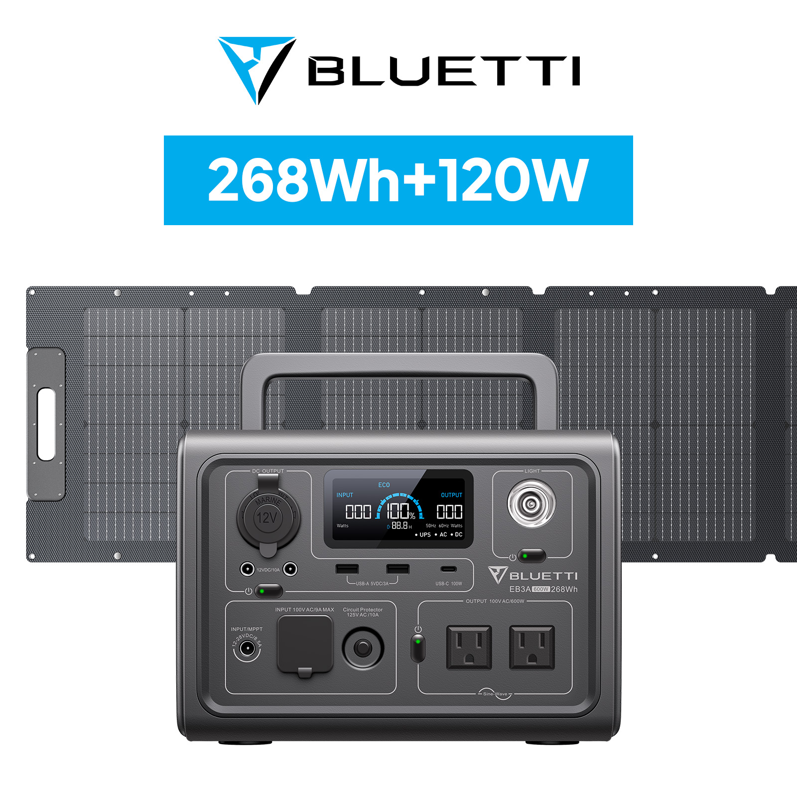 BLUETTI ポータブル電源 ソーラーパネル セット EB3A+120W 軽量 小型 蓄電池 家庭用 268Wh/600W 120W  リン酸鉄リチウムイオン UPS機能 : eb3a-set : BLUETTI JAPAN ヤフーショップ - 通販 - Yahoo!ショッピング