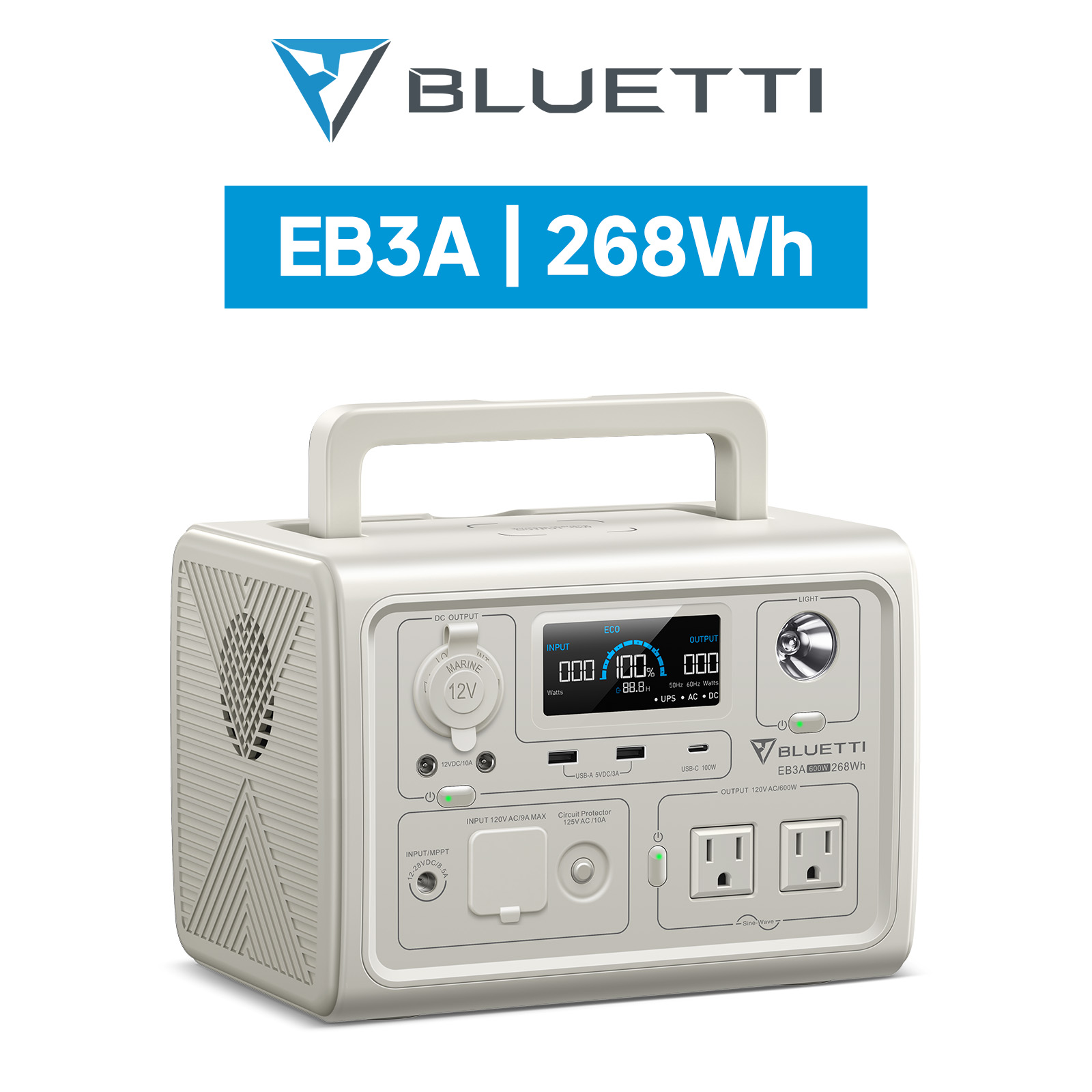 BLUETTI ポータブル電源 EB3A ベージュ 268Wh/600W 軽量 小型 蓄電池 