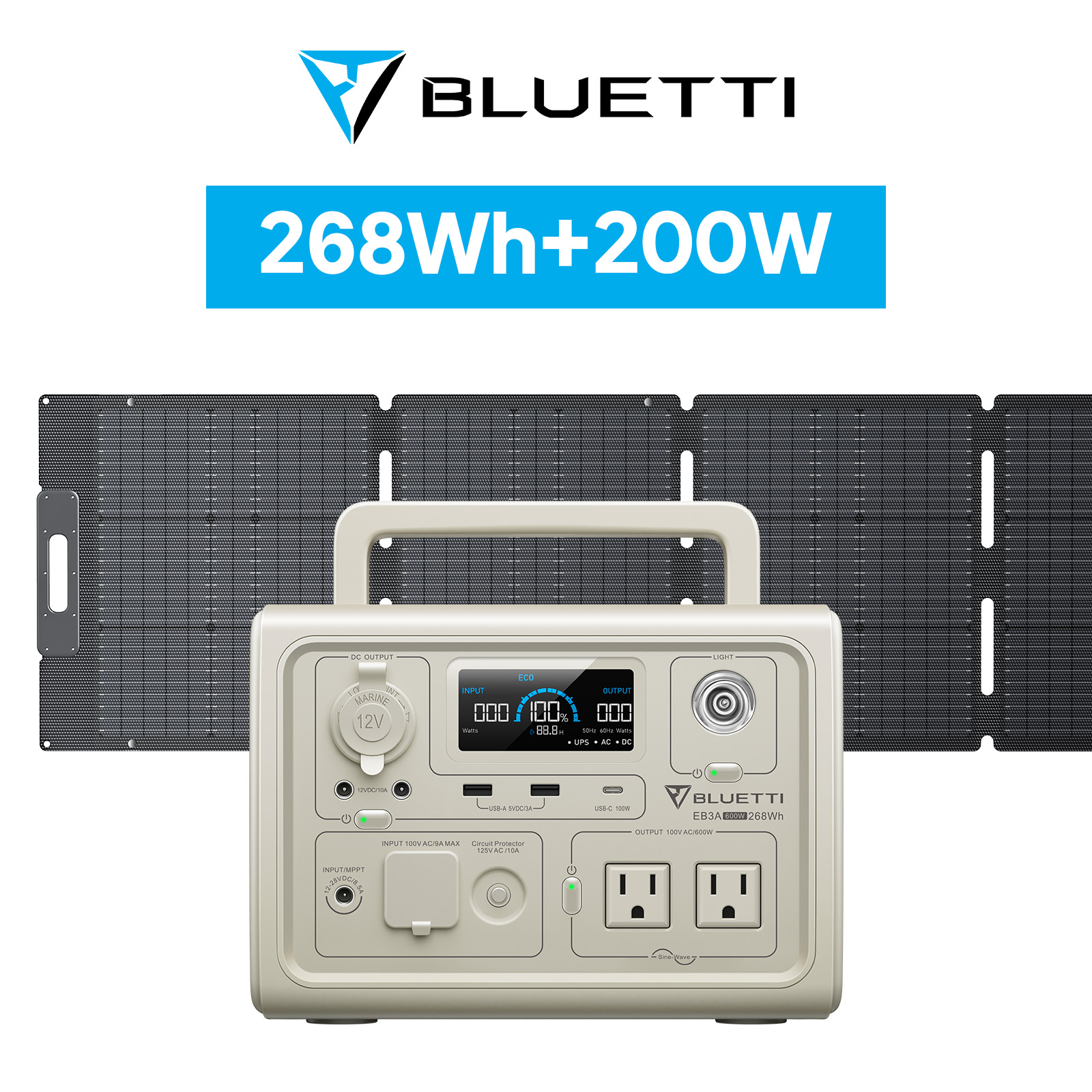 BLUETTI ポータブル電源 ソーラーパネル セット EB3A+200W 268Wh/600W 