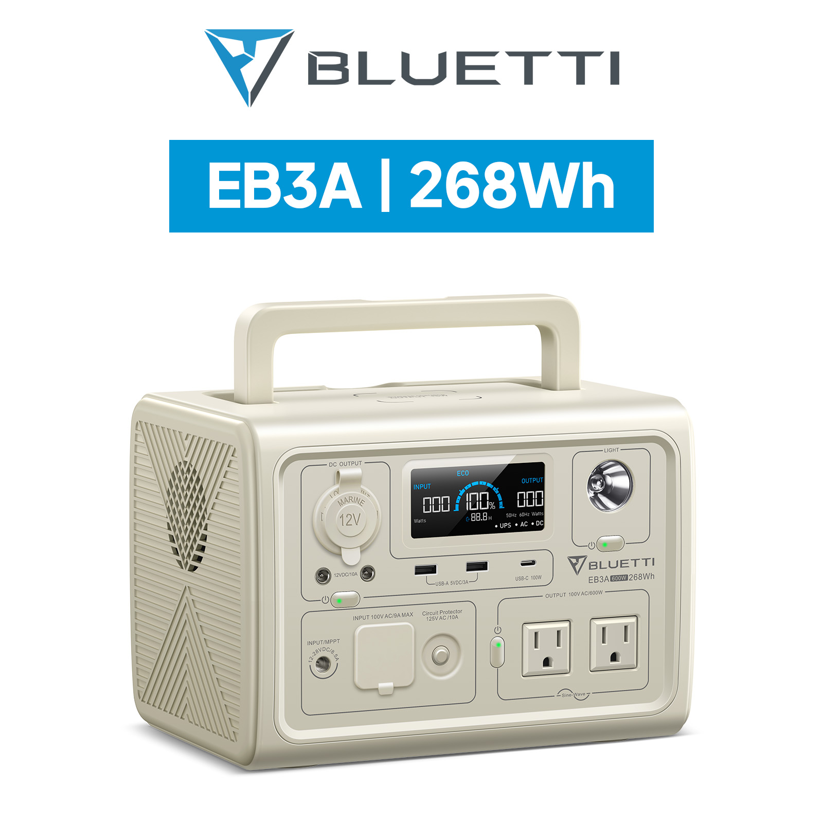 BLUETTI ポータブル電源 EB3A ベージュ 268Wh/600W 軽量 小型 蓄電池 家庭用  リン酸鉄リチウムイオン ポータブルバッテリー  防災 停電 アウトドア キャンプ