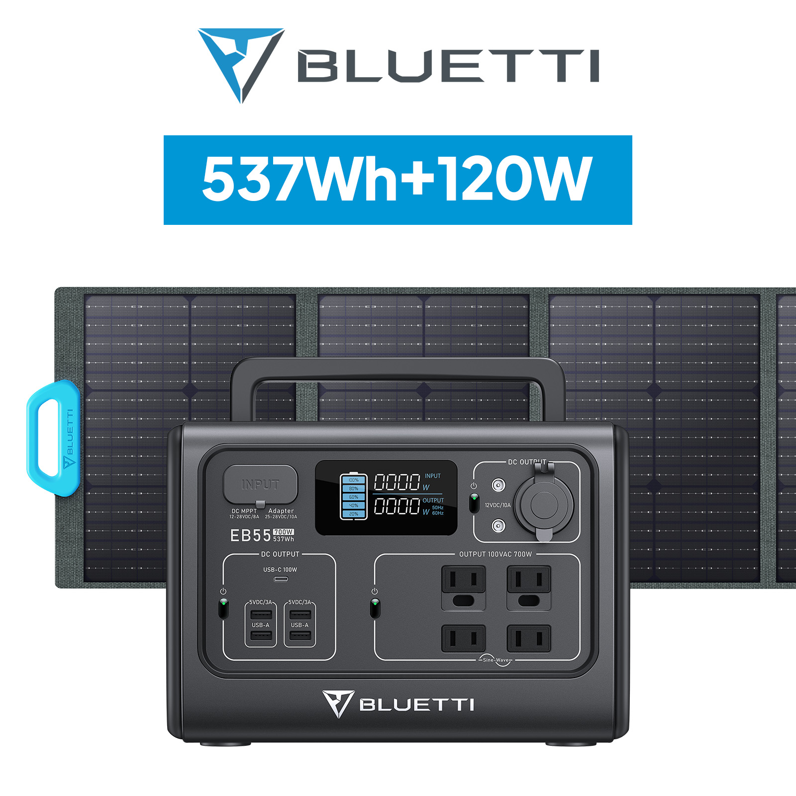 BLUETTI ポータブル電源 ソーラーパネル セット EB55+PV120W 家庭用 ポータブルバッテリー 537Wh/700W リン酸鉄 太陽光パネル 発電機 防災 停電  軽量