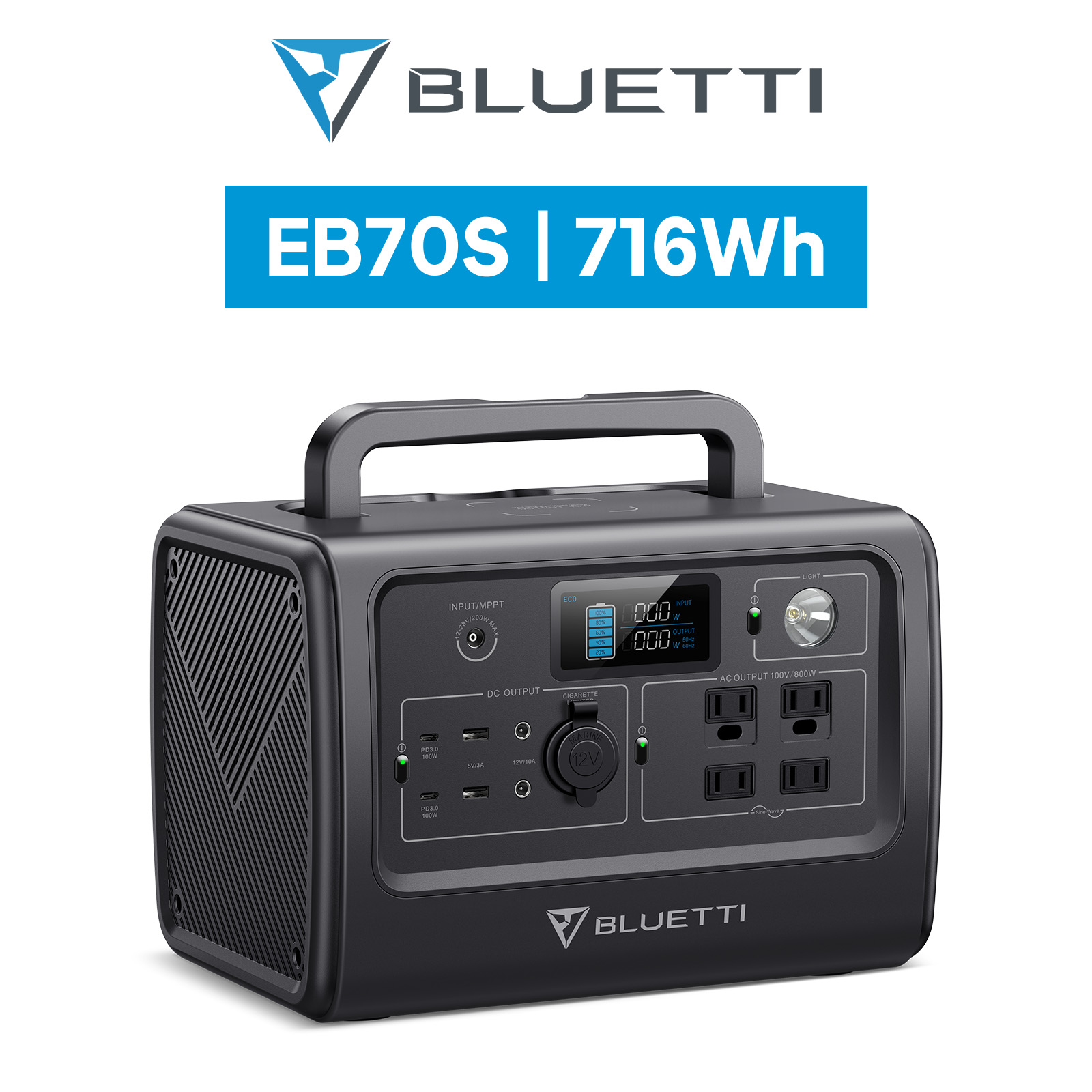 BLUETTI ポータブル電源 EB70S 716Wh/800W 大容量 小型 軽量 蓄電池 家庭用 リン酸鉄長寿命 電動工具 発電機 防災 停電 節電対策 車中泊 アウトドア キャンプ｜poweroak