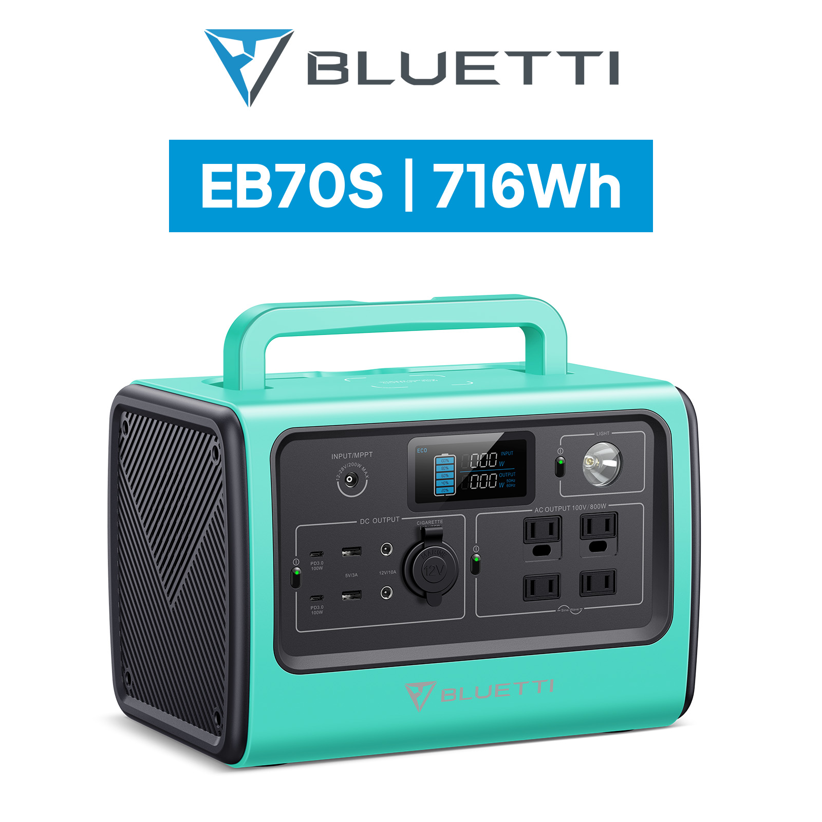 BLUETTI ポータブル電源 EB70S グリーン 716Wh/800W 大容量 小型 軽量 蓄電池 家庭用 リン酸鉄 長寿命 発電機 防災 停電 節電対策 車中泊 アウトドア キャンプ