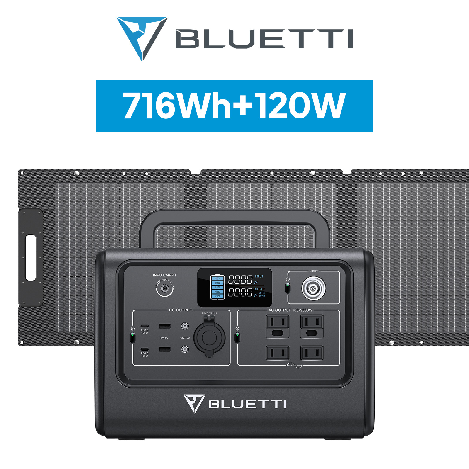 BLUETTI ポータブル電源 ソーラーパネル セット EB70S+120W 家庭用 ポータブルバッテリー 716Wh/800W リン酸鉄 発電機 防災 停電  軽量 急速充電 色：グレー｜poweroak