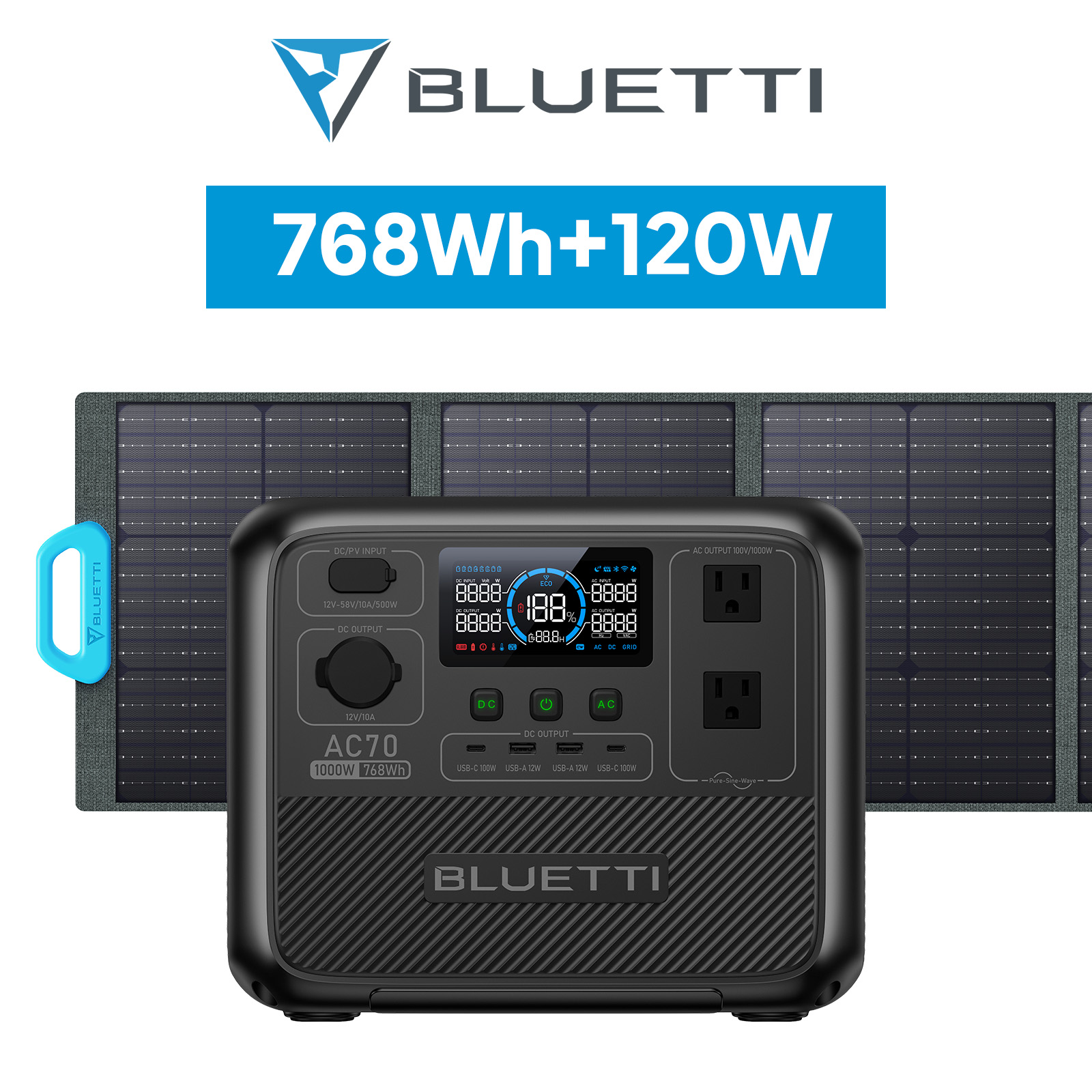 BLUETTI ポータブル電源 ソーラーパネル セット AC70+120W 768Wh/1000W 大容量 家庭用 蓄電池 5年保証 バックアップ電源 (サージ2000W) UPS機能 :YAHJP ac70 pv120set:BLUETTI JAPAN ヤフーショップ