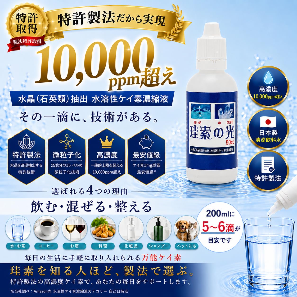 水溶性ケイ素】 珪素の光 50mlサイズ1本 2,600円 ケイ素濃縮溶液