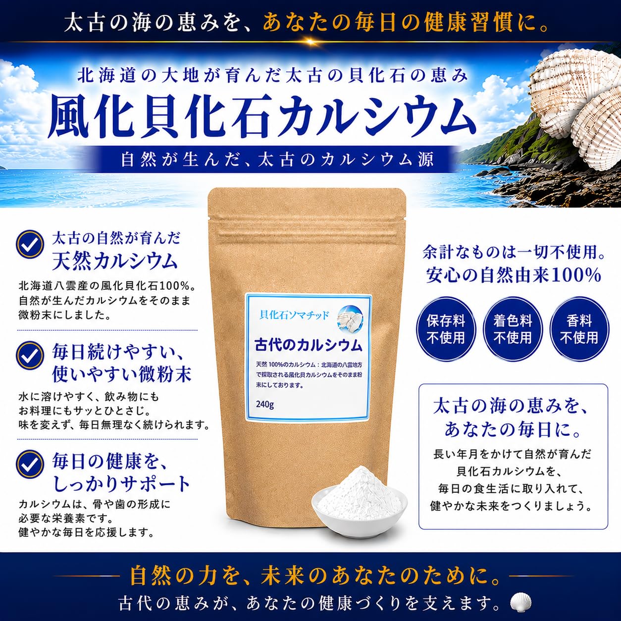 最新 北海道八雲 風化貝ソマチッド粉末 古代のカルシウム (240g×2