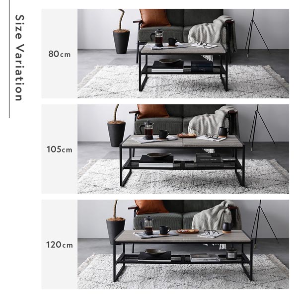 ローテーブル 単品 幅120cm ストーングレー 収納棚 アジャスター付