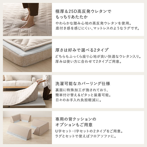 厚み50ミリ高反発ウレタンラグ単品185✖️240 カバー無し　ラグのみ 極厚 ラグ 単品 約185×240cm 厚み50mmタイプ グレー 高反発