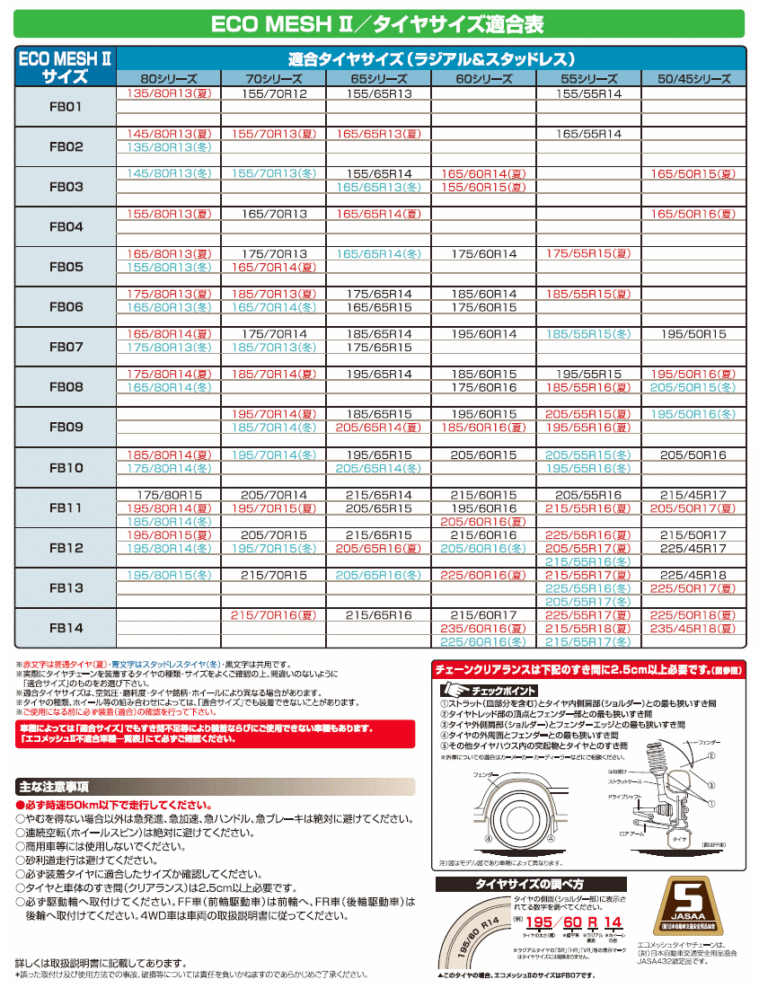 FECチェーンエコメッシュII FB09 簡単取付非金属ウレタンネット型チェーン【195/70R14(夏) 185/65R15 195 ...