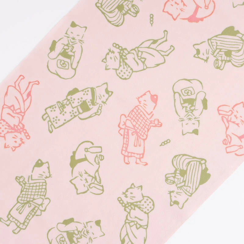 かまわぬてぬぐい「猫の茶屋 桜餅色」【3枚以上で送料無料】かまわぬ