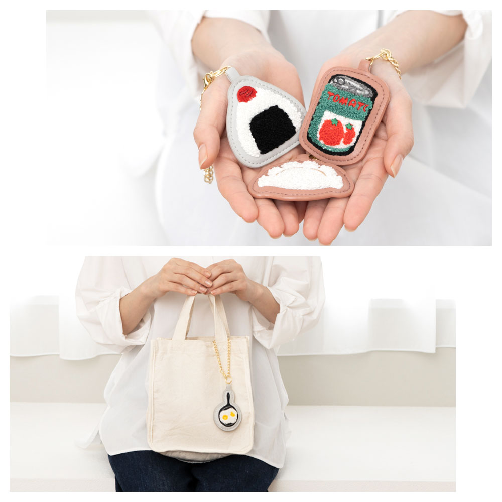 バッグチャーム キーホルダー 革 サガラ刺繍 GuuGuu 目玉焼き おにぎり