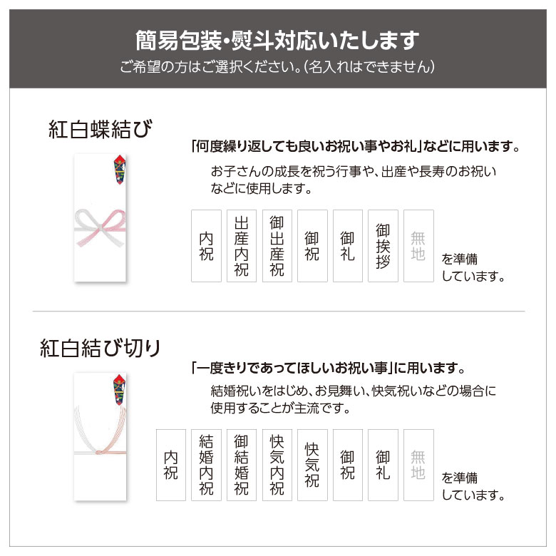 簡易包装・熨斗対応いたします