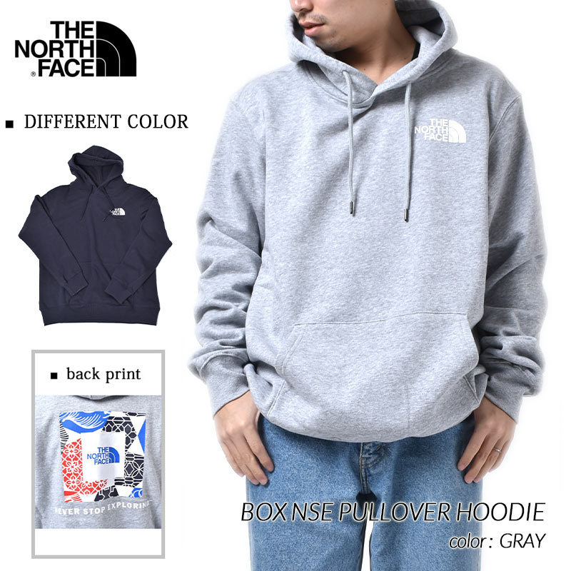 日本未発売 THE NORTH FACE BOX NSE PULLOVER HOODIE GRAY NAVY ザ