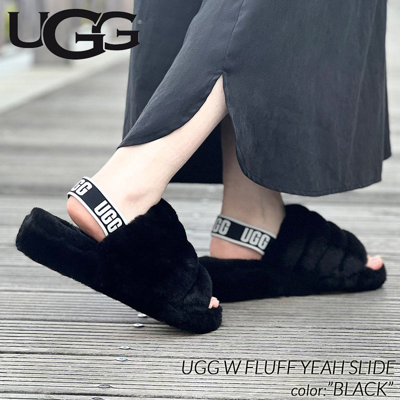 UGG W FLUFF YEAH SLIDE BLACK アグ ウィメンズ フラッフ イヤー