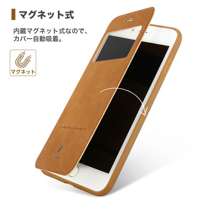 スマホケース iPhone用ケース 窓付き 手帳型 超薄 軽量 抗衝撃 開かず