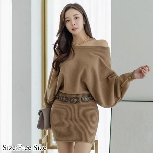 キャバドレス ミニドレス ニットワンピース オフショルダー キャバ嬢