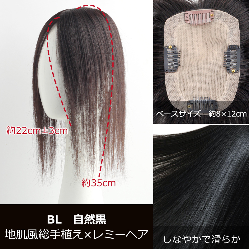 中面積 8×12cm トップピース 人毛 ヘアピース 白髪隠し 自然 通気性 分け目自由 高品質 総手植え 35cm 白髪かくし 薄毛対策 私元気BHADBS812 | 私元気 | 01