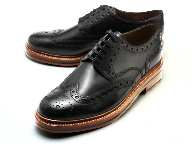 グレンソン 靴 アーチー ウィングチップ ブラック カーフレザー メンズ シューズ GRENSON ARCHIE 110004 BLACK CALF  LEATHER