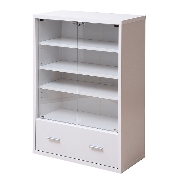 ガラスキャビネット 引き出し 付き 6BOX リビングキャビネット 木製キャビネット 飾り棚 リビング収納 本棚 にもなる 棚 ラック チェスト 幅 60 cm 高さ90