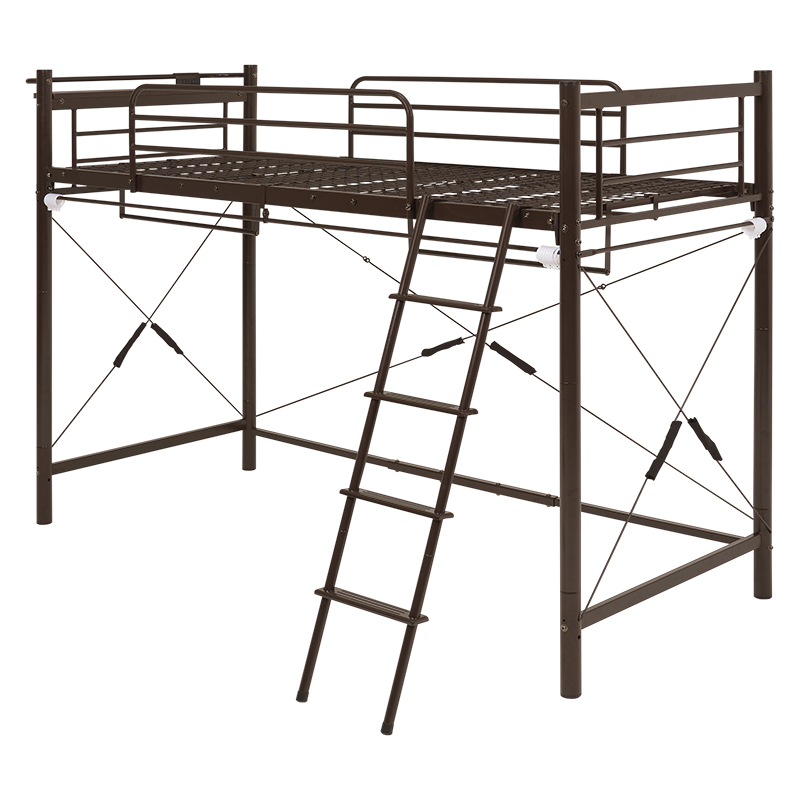 ベッド カーテンを取り付けられるロフトベッド ミドルタイプ 高さ159cm コンセント付き宮棚 ハンガーポール 2ウェイ スチールパイプ シングルベッド KH-3691 | HAGiHARA | 03