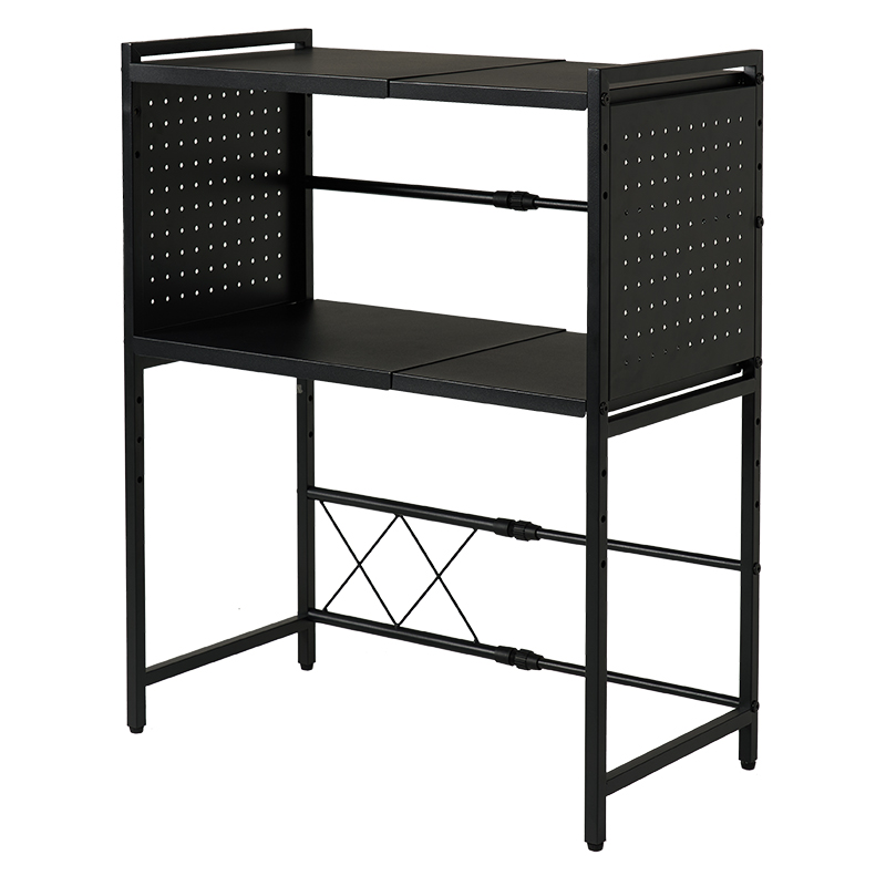 伸縮レンジラック 大容量2段 高さ77.5cm 幅41-63cm スチール 粉体塗装 マグネット対応 可動棚 キッチン家電収納 キッチンラック KR-3752 | HAGiHARA | 01