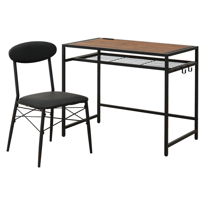 デスクチェアセット 幅90cm 棚付きデスク＆チェア 2点セット 2口コンセント付き ヴィンテージ木目調 PCデスク リモートワーク 在宅ワーク LDC-4658 | HAGiHARA | 01