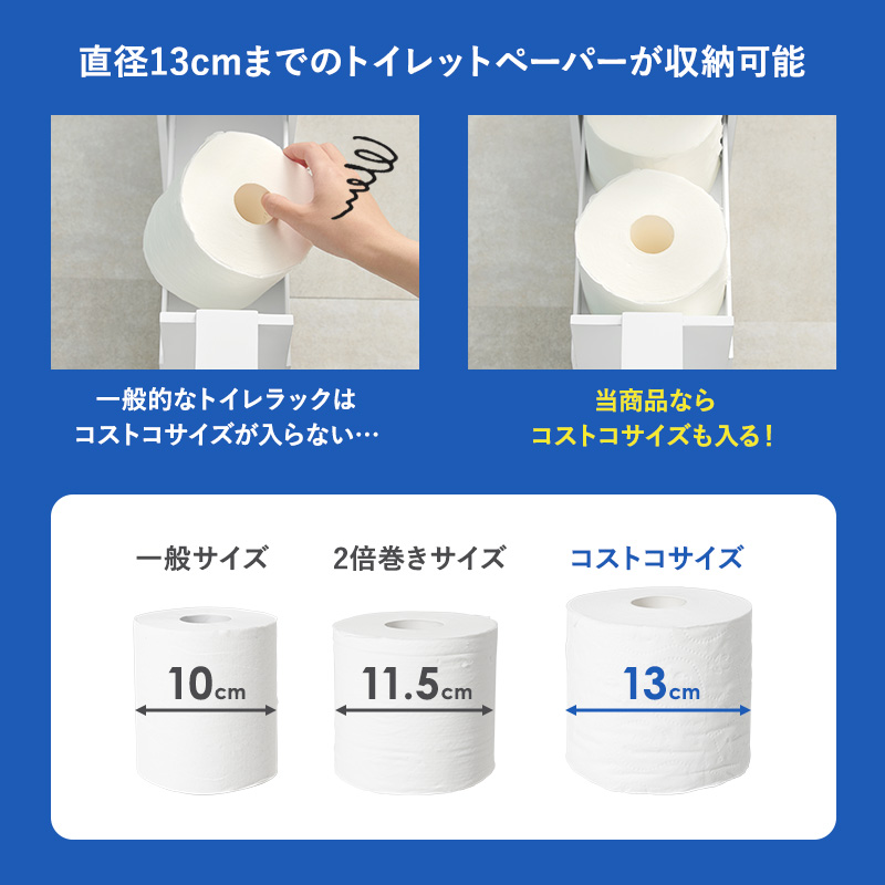 トイレラック 幅17cm コストコ対応サイズ トイレットペーパー収納 隙間収納 隠しキャスター付き スリム おしゃれ ほぼ完成品 MTR-6229｜prepre｜05