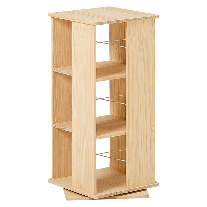本棚 360度回転 3段タイプ 角回転ラック 幅34cm 完成品 大容量 天然木 無塗装 パイン材 コミック 文庫本 省スペース 収納 MUD-6424 | HAGiHARA | 01