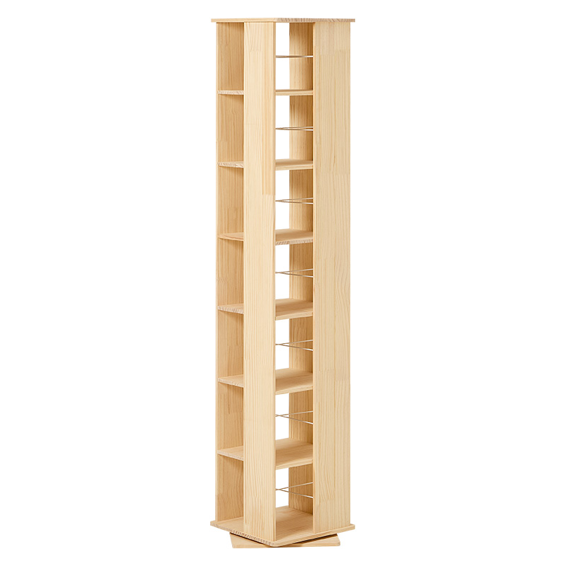 本棚 360度回転 7段タイプ 角回転ラック 幅34cm 完成品 大容量 天然木 無塗装 パイン材 コミック 文庫本 省スペース 収納 MUD-6426 | HAGiHARA | 01