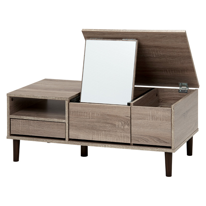 コスメテーブル 天板開ければドレッサー 大判ミラー 鏡 センターテーブル 幅95cm メイク道具収納 大容量 RD-1126 | HAGiHARA | 01