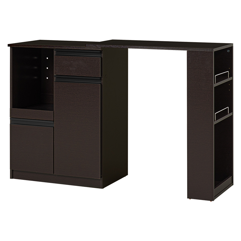 伸縮キッチンカウンター 食器棚 レンジ台 幅75~125 奥行40 高さ84cm 引出し スライド棚 家電収納 ダークブラウン ホワイト ナチュラル VKC-7142OS | HAGiHARA | 01