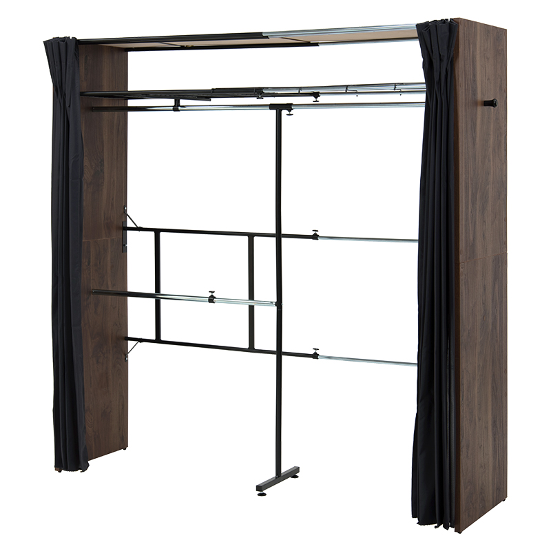 伸縮クローゼット 幅118-195 上棚 カーテン付き ハンガーラック 衣類収納 おしゃれ 新生活 ワードローブ ホワイト ブラウン グレー VR-7243 | HAGiHARA | 03